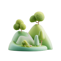 Miniature Green Landscape 3D Icon - Pastel Hills & Trees