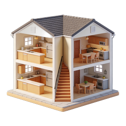 Ilustración de modelo 3D de sección transversal de casa en miniatura