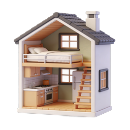 Miniature House Cross-Section 3D Icon for Real Estate