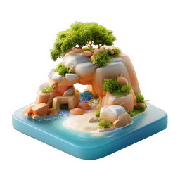 微缩 3D 岛屿场景图标 - 黏土风格