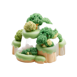 Miniature Clay Island Landscape with Stylized Trees