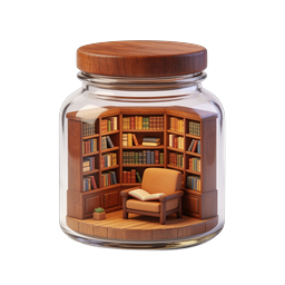 Miniature Library in a Glass Jar - 3D Icon