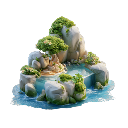 Miniature Rock Garden Pond 3D Isometric Nature Icon