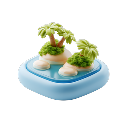 Miniature Tropical Island 3D Icon with Palm Trees