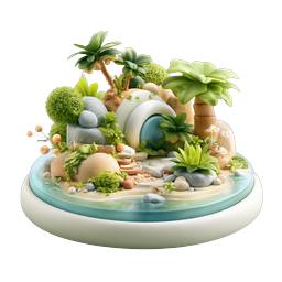 Miniature Tropical Island Paradise Icon - 3D Clay Style