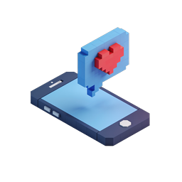 Isometric Mobile Love App Icon with Pixel Heart