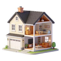 Modern Dollhouse Cross-Section 3D Icon | Real Estate