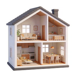 Modern 3D Dollhouse Cross-Section Home Icon