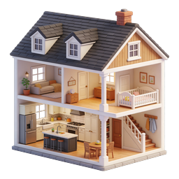Modern Family Home 3D Cross-Section Icon
