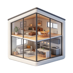 Modern 3D Home Cross-Section Illustration Icon