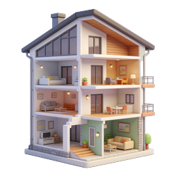 Modern House Cross-Section 3D Icon for Real Estate