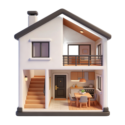 Modern 3D House Cross-Section Icon for Real Estate