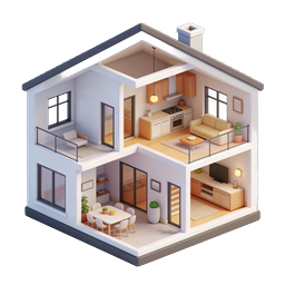Modern 3D Isometric House Cutaway Icon