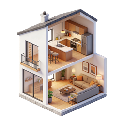 Modern Isometric House Cutaway Icon | 3D Home Illustration