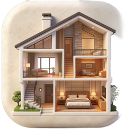 Modern House Cross-Section 3D Icon | Real Estate