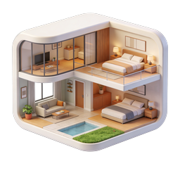 Modern 3D Dollhouse House Icon - Isometric Home Design