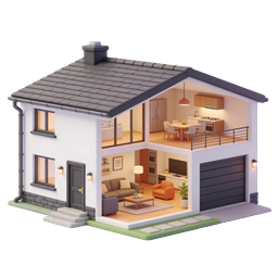Icona 3D isometrica moderna di casa in sezione per immobiliare