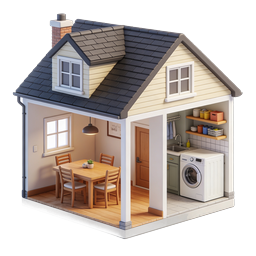 Modern 3D House Cutaway Icon for Real Estate & Home Design