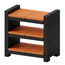 Modern Three-Tier Black and Orange Shelf Rack Icon