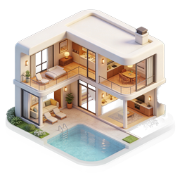 Modern Luxury Villa Isometric 3D Icon with Pool