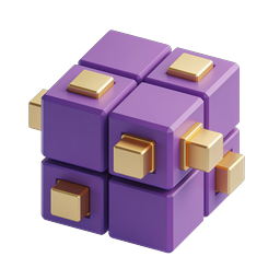 Modular 3D Cube Icon - Purple & Gold Isometric Design
