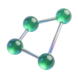 3D Glass Molecule Structure Icon - Emerald Green Atoms