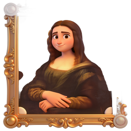 Mona-Lisa-Cartoon-Porträt in prunkvollem Goldrahmen