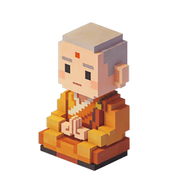 Meditating Monk Voxel Icon - 3D Spiritual Character