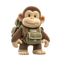 Cute 3D Monkey with Tactical Backpack Icon