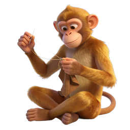 Süßes 3D-Affen-Näh-Icon - Realistischer Cartoon-Charakter