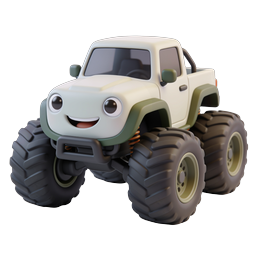 Cute Monster Truck Cartoon Icon - 3D Off-Road Vehicle
