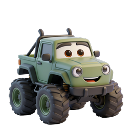 Cartoon Monster Truck Character - 3D Rendered Icon
