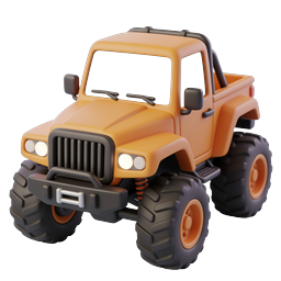 Cartoon Monster Truck 3D Icon - Orange Off-Road Pickup