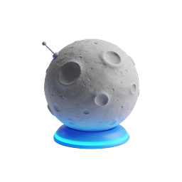 Realistic 3D Moon Icon with Glowing Blue Base
