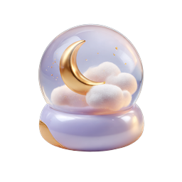 Dreamy Moon Snow Globe 3D Icon | Celestial Night Design