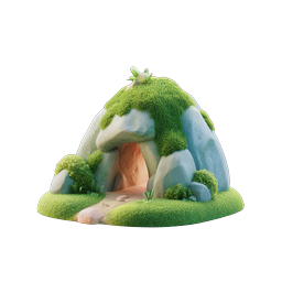 Mossy Cave 3D Icon - Fantasy Nature Illustration