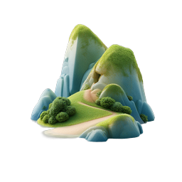 Mossy Mountain Island 3D Nature Icon