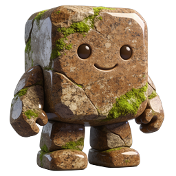 Icono 3D de personaje roca con musgo lindo - Mascota de la naturaleza