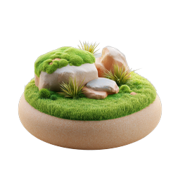 Mossy Rock Garden Miniature 3D Icon | Nature Landscape