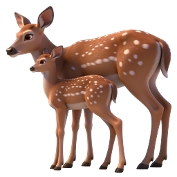 Mother and Baby Deer 3D Icon - Wildlife Nature Illustration