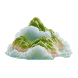 3D Mountain Island with Clouds - Nature Icon