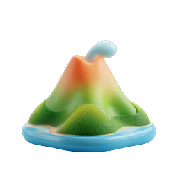 3D Clay Mountain Island Icon with Cloud Peak