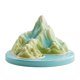 3D Mountain Island Clay Icon - Nature Landscape Design