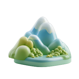 3D Clay Mountain Landscape Icon - Snowy Peaks & Green Hills