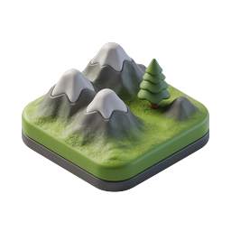 3D Mountain Landscape Icon - Nature Diorama Design