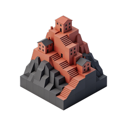 Isometric Mountain Village with Terraced Houses Icon