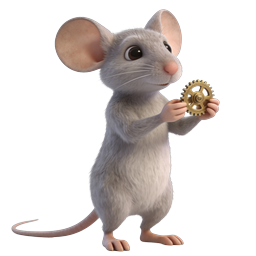 Adorable 3D Mouse Holding Golden Gear Icon