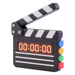 3D Movie Clapperboard Icon with Digital Timer Display