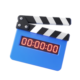 3D Movie Clapperboard Icon with LED Time Display