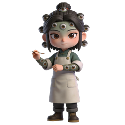 イーゼルで絵を描く多眼のクレイアーティスト - 3Dキャラクター